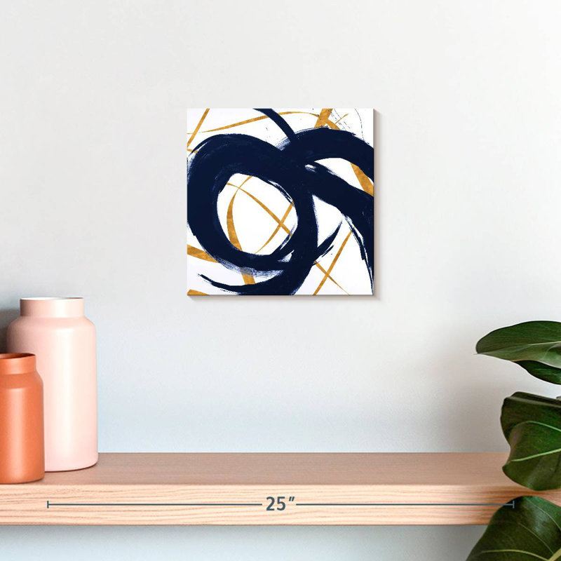 Bleu marine avec coups d'or II, H 10 po x l 10 po