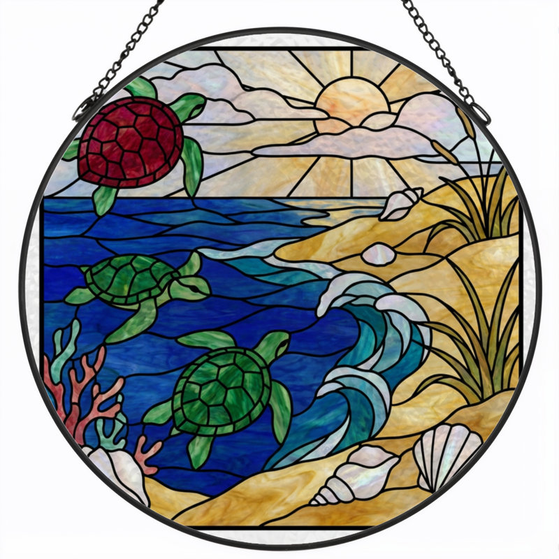 Panneau de vitrail de tortue de mer H 7,8 po