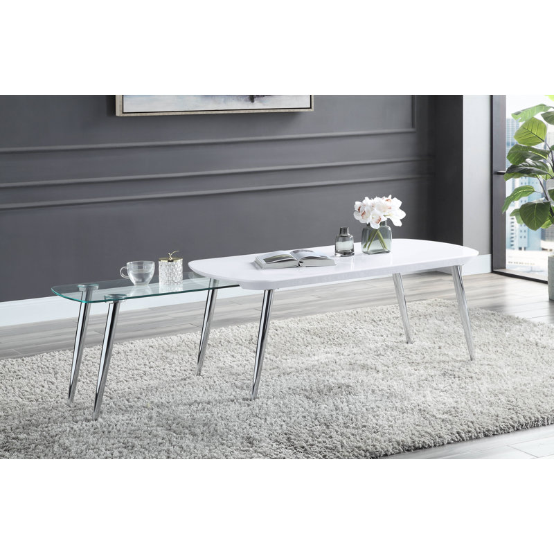 White and Chrome Glass Top Coffee Table