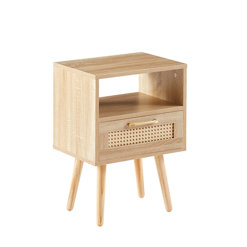 Table de bout tissée 15,96 po avec tiroir et pieds en bois massif - pratique pour la maison