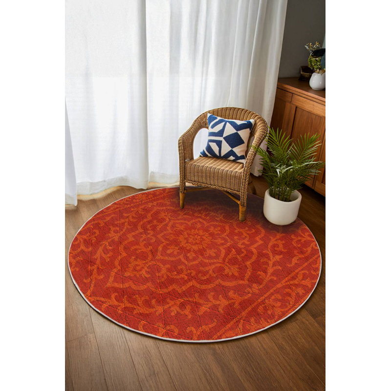 Medina Collection Digital Print Cotton-Polyester Red Oriental Rug, Round 2'8"