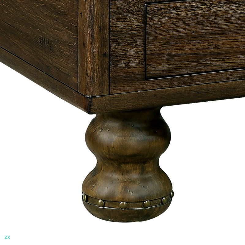 Table basse rectangulaire unie pour le salon, table basse de 40 pouces à 4 tiroirs, table de thé avec centre de table et pieds décoratifs à rivets. Assemblage facile