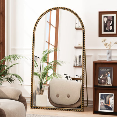 Elegant Vintage-Style Full Length Mirror With Arched Frame In Gold For Bedroom & Living Room Support Arch A Graceful Appearance