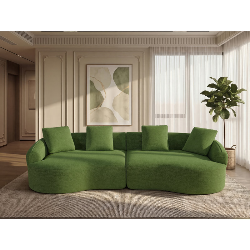 Canapé de 110 pouces courbé pour le salon, fauteuil inclinable surdimensionné, canapé vert désossé, canapé modulaire en forme de nuage, canapé modulaire courbé en chenille 4 places avec 4 coussins décoratifs