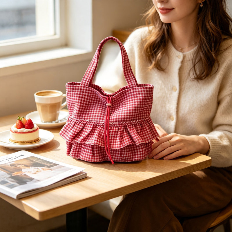 Boîte de rangement en plastique Sac bandoulière à carreaux avec grand sac fourre-tout en tissu, Rose