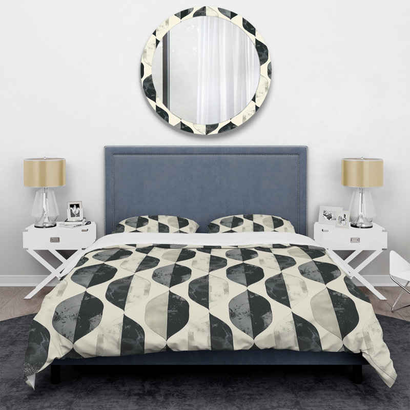 Ensemble de housse de couette gris Midcentury Geometrie III, Housse de couette très grand et 2 très grandes t