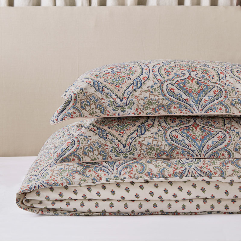 Paisley Cotton Duvet Cover Set, King Size Duvet Cover + 2 Pillowcases