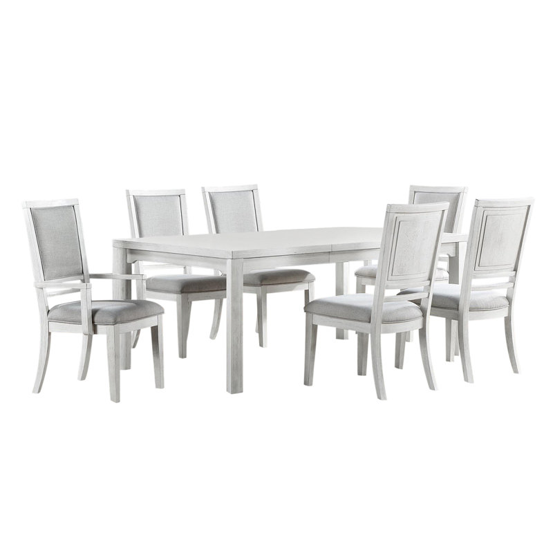 Dover Extendable Four Leg Dining Set, 7 Pieces: Table, 6 Chairs