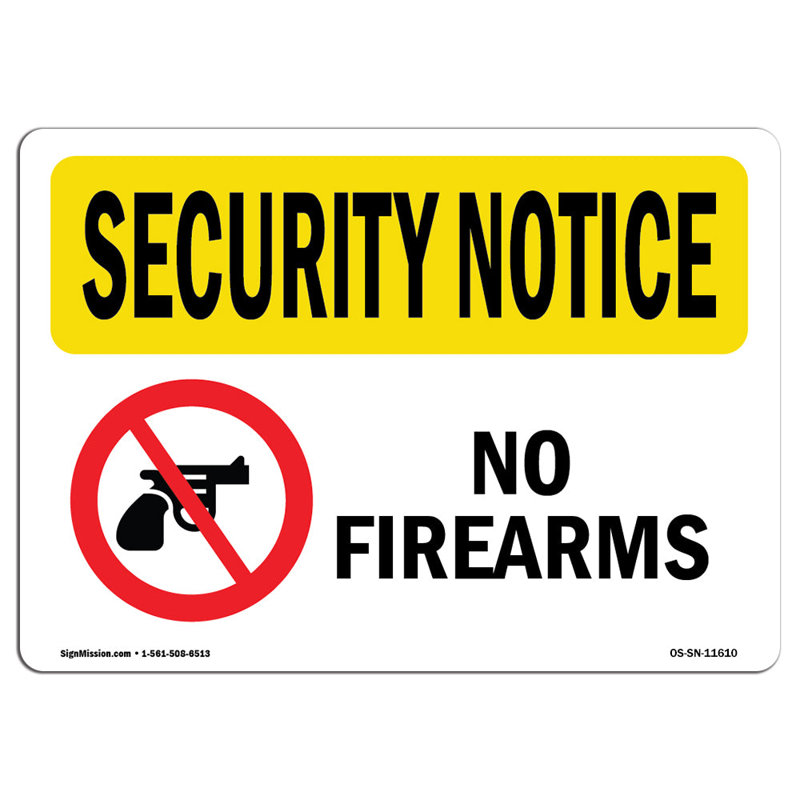 Panneau en aluminium No Firearms 12 x 18, H 12 po x l 18 po x P 0,1 po