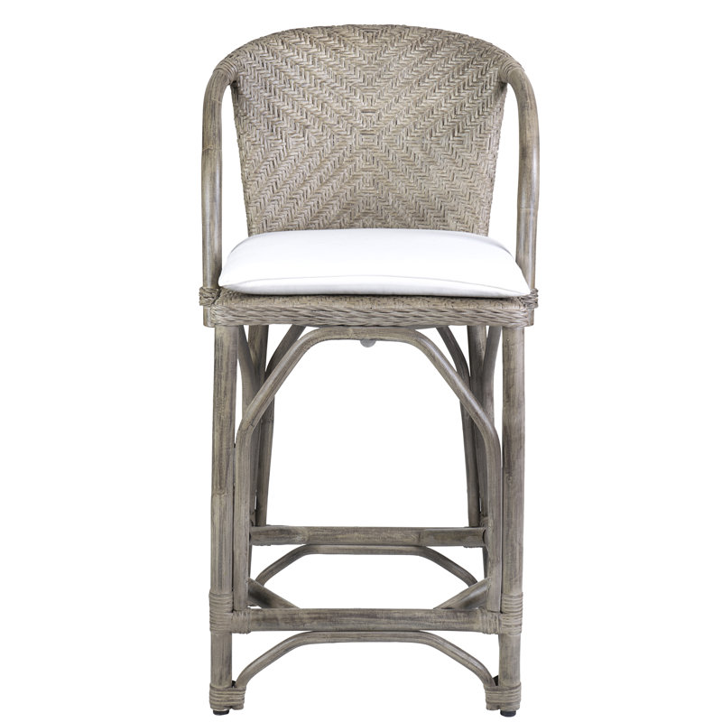 Handwoven Rattan Upholstered Counter Stool, Gray, Counter Stool (24" Seat Height)