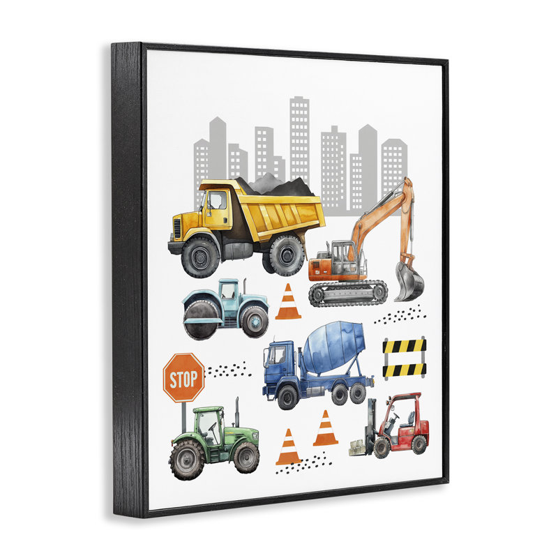 Keep Keep Construction Engins, giclée encadrée, conception par Christine Simpson Art, H 14 po x l 11 po
