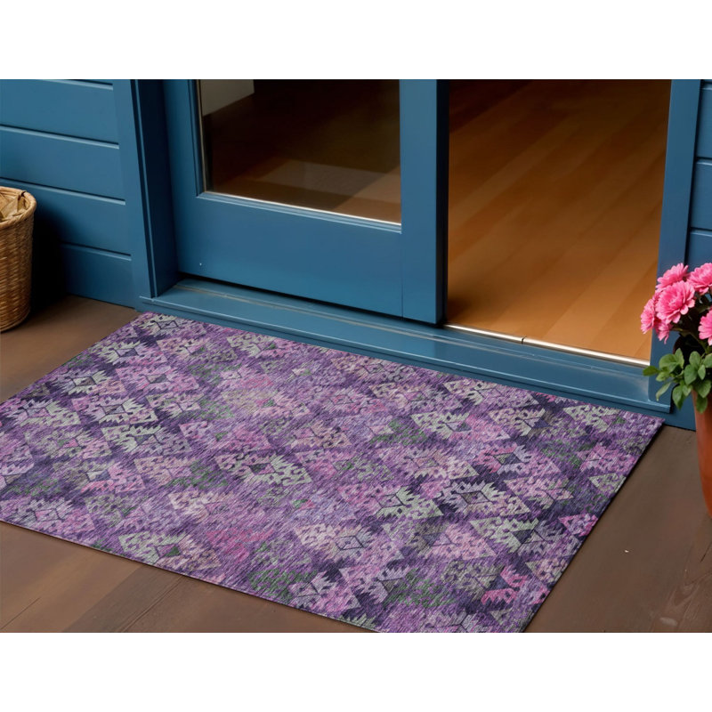 Tapis extérieur lavable aztèque 3 pi x 5 pi aubergine lavande