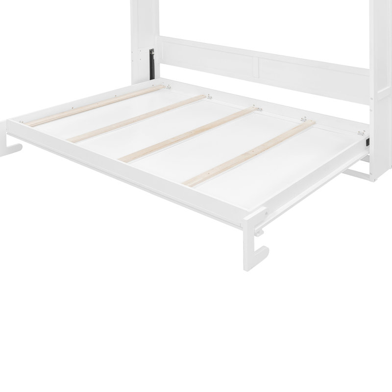 White Queen Size Bed For Wall Placement, Featuring Ample Storage, Diamond - Striped Aesthetics, And 6 8 Inch Mattress Fit With Large Storage 600 Lbs Support