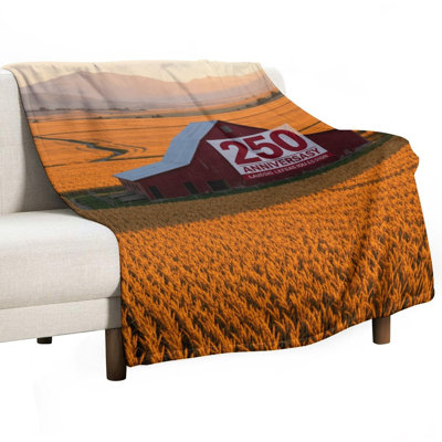 Two Hundred Fifty Anniversary Banner On Red Barn Luxury Flannel Throw Blanket, Soft Warm Fuzzy Blanket for Living Room Sofa Bed Home Decor