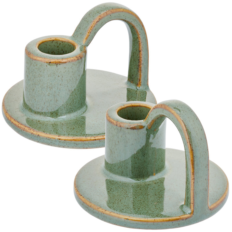 Elise Petite Ceramic Candle Holder Set (Set of 2), Green