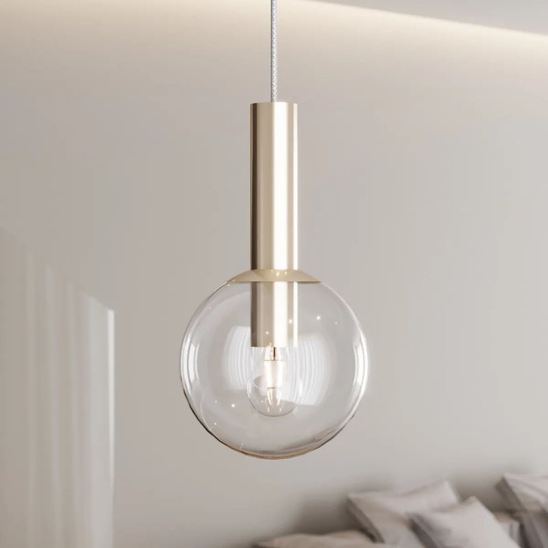 Luminaire suspendu sphère 1 lumière Mansbury, H 22 po x l 8 po x P 8 po, Nickel poli