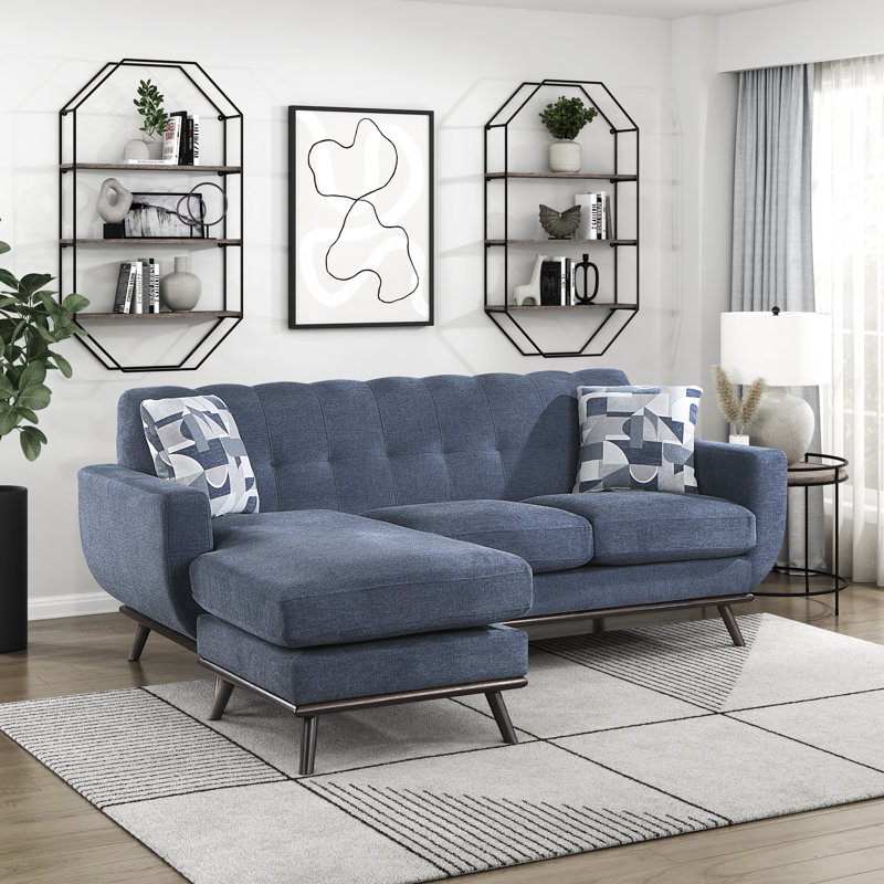 Méridienne de style moderne Mid-Century de 87 po Lucania, Chenille bleu