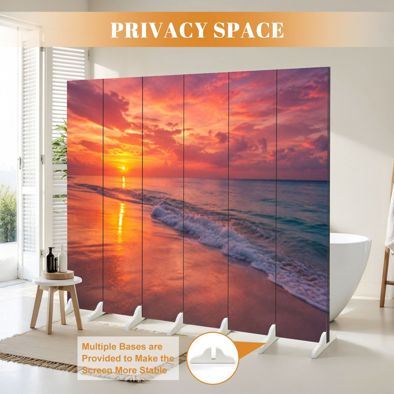 Cloison pliante 6 panneaux Royal Ocean Beach Sunset, 6, 71" H x 96" W x 1" D