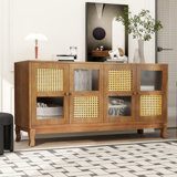 Aroma Retro 4-Door Sideboard With Large Storage Space And Rattan Doors