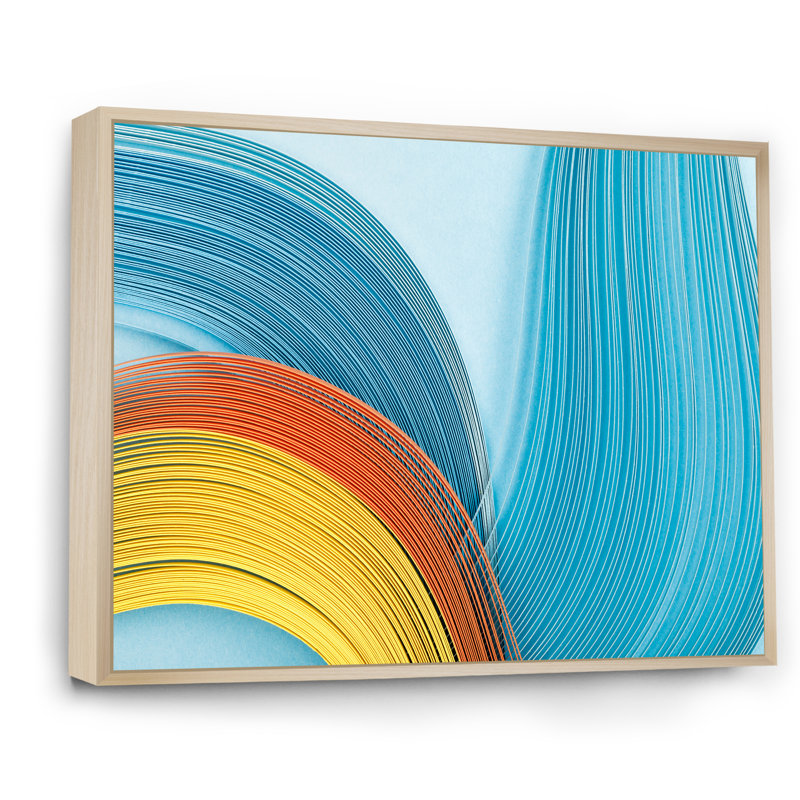 «Fractal Blue and Orange Junction», reproduction d'art sur toile moderne, H 12 po x l 20 po x P 1,5 po, Cadre flottant brun