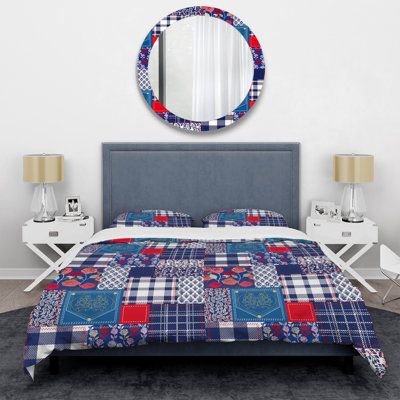 Blue and Red Patchwork - Abstract Duvet Cover Set - Microfiber Polyester