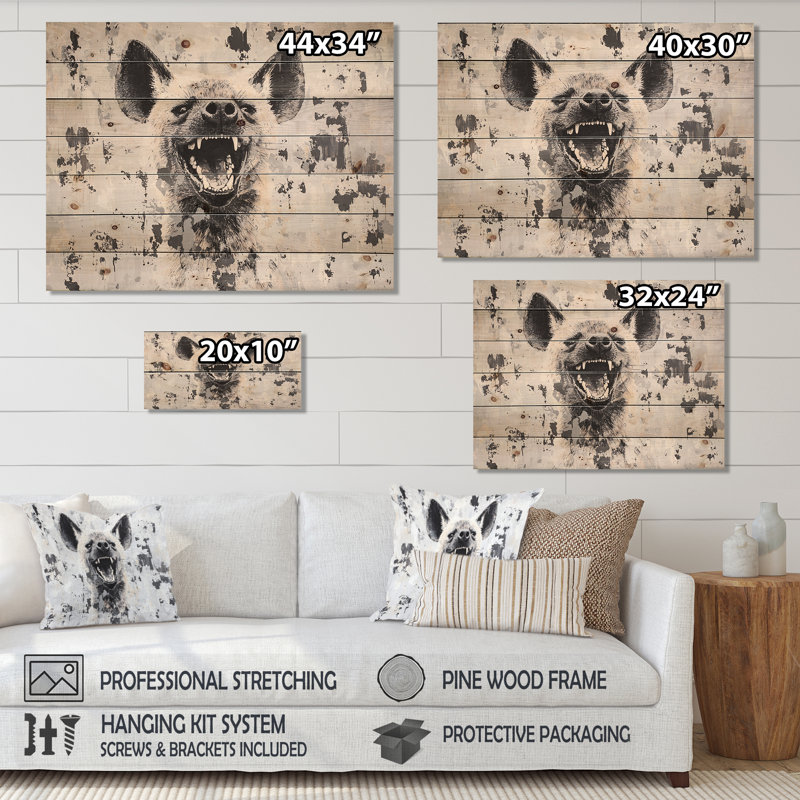Décoration de chasse rayée Hyena Call II - Zèbre en bois animal sur bois de pin naturel, H 34 po x l 44 po