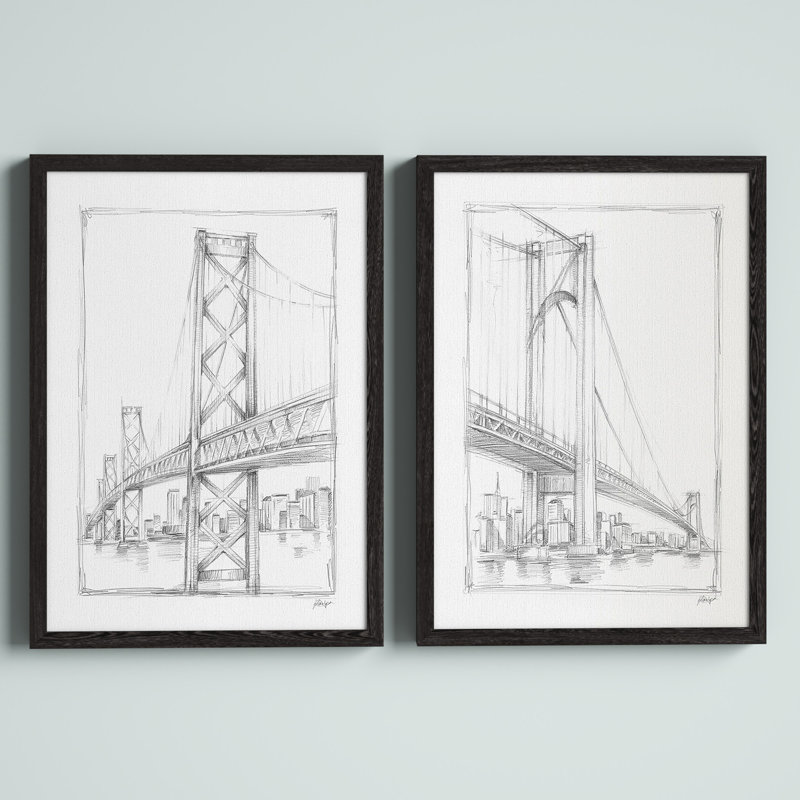 Suspension Bridge Study I par Vincent Van Gogh - Ensemble de 2 reproductions d'art sur toile, H 24 po x l 36 po x P 1,25 po