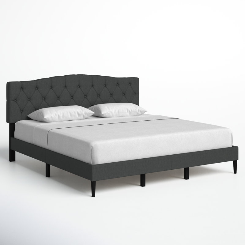 Arnette Upholstered Platform Bed, King, Charcoal Gray