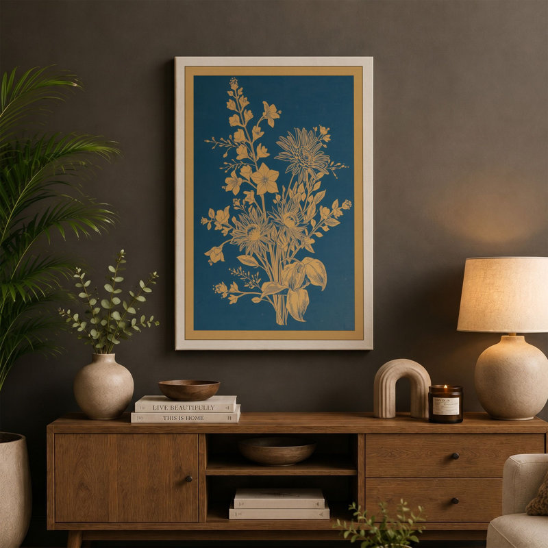 Golden Study Botanical - Wrapped Canvas, 30x20 - 76.2 x 50.8 cm, Sage Border