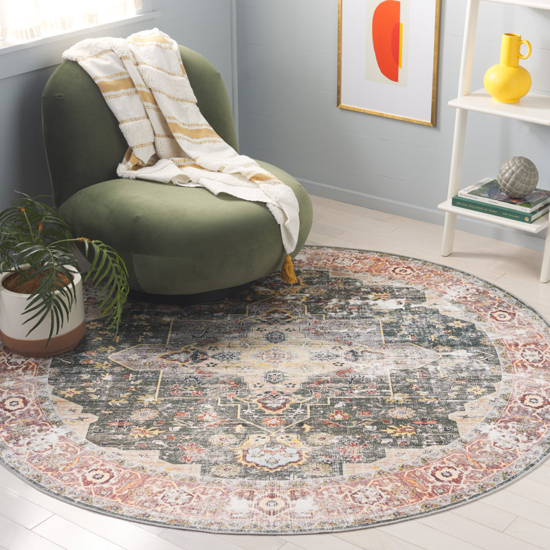 Tapis oriental en polyester tissé à la machine Maglio, Rond 6 pi