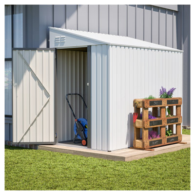 Remise de rangement en métal blanc 4 pi x 7 pi avec portes doubles et évents verrouillables pour outils et équipement de jardin extérieur
