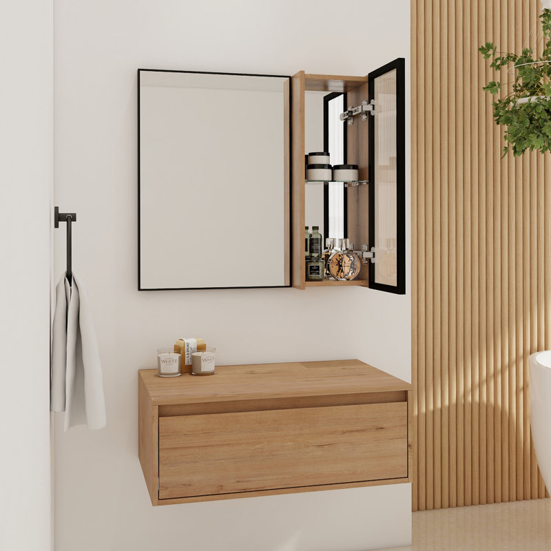 Coiffeuse de 30 po avec miroir, armoire à miroir murale avec porte en acrylique, miroir et armoire à cadre en aluminium noir