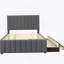 Lit plateforme double tapissier avec lit gigogne simple et 3 tiroirs, tissu en lin-114824060