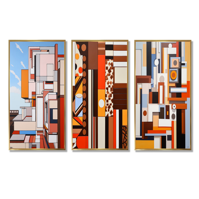 Cocoa Charm De Stijl paysage, Cadre flottant doré, H 28 po x l 36 po