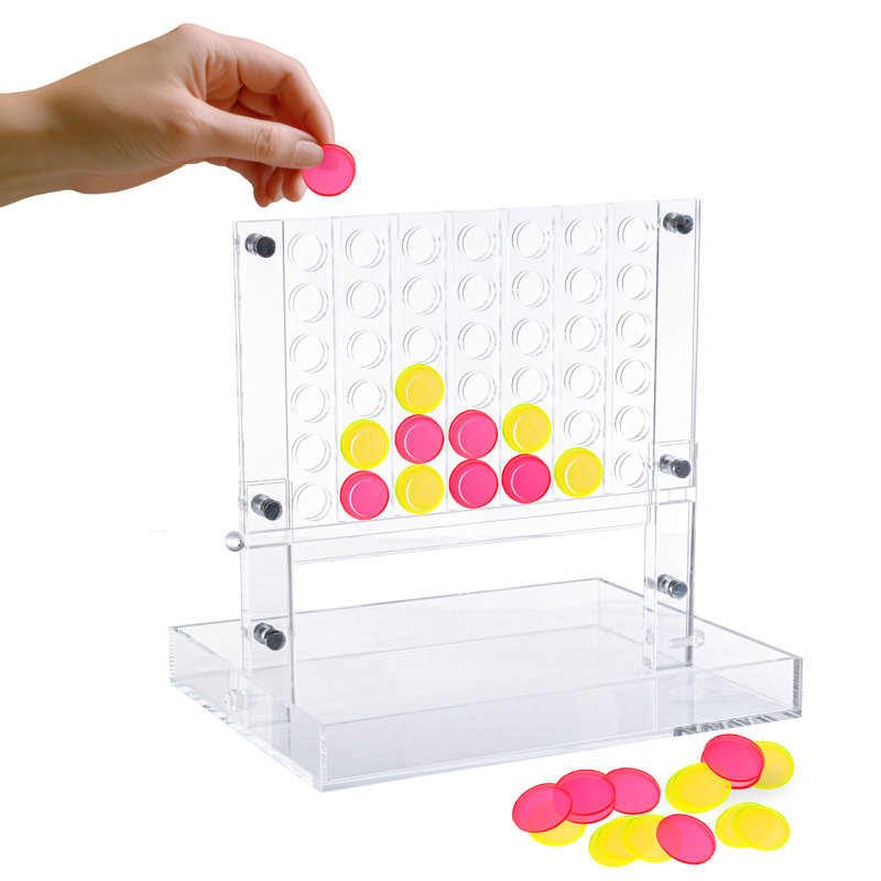 Acrylique - 4 jeux d'affilée - Jeux de société amusants pour enfants et adultes - Reliez 4 disques de la même couleur dans une rangée - Décoration de table moderne, décoration intérieure et jeu familial (rose et jaune)