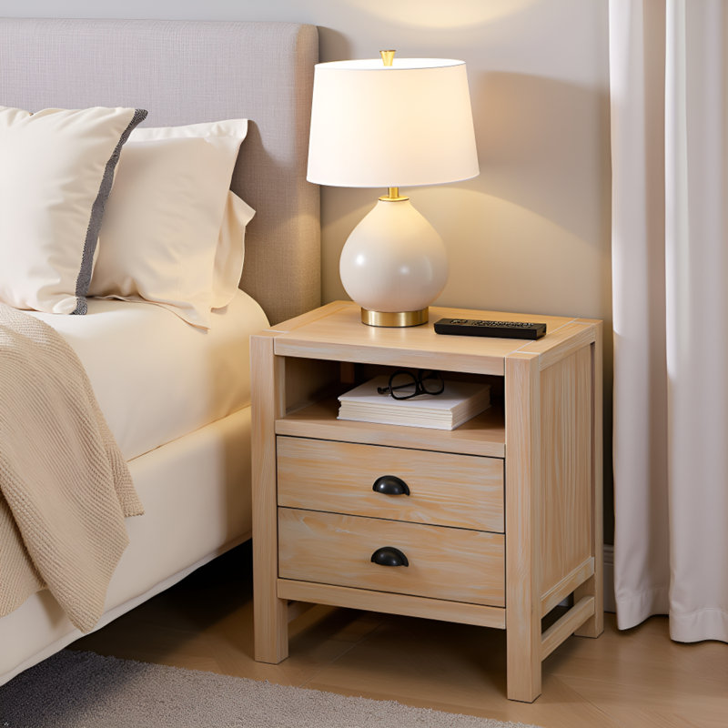Arden 2-Drawer Solid Pine Nightstand, 25" H