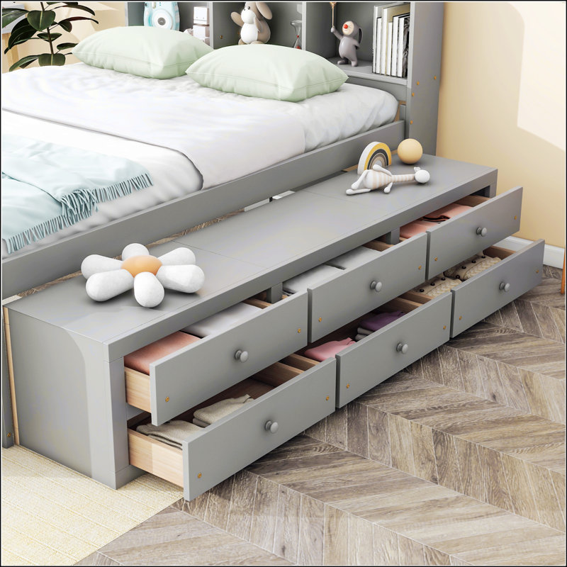 Full Bed With Bookcase Headboard, Gray