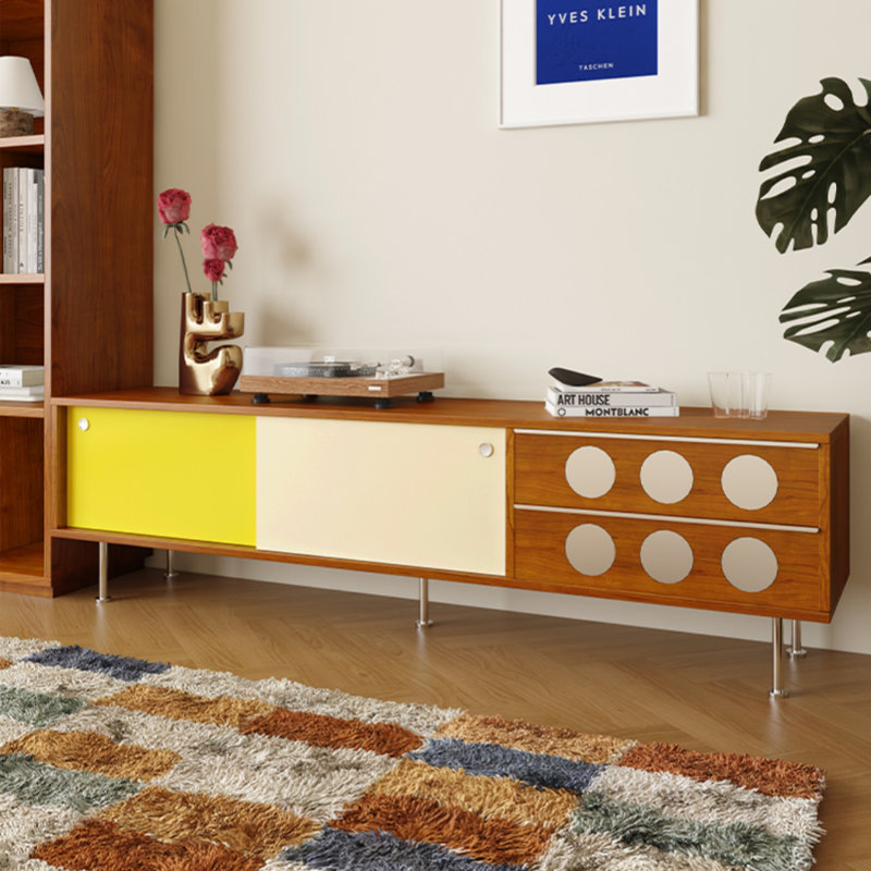 Meuble télé simple et rétro, Brun / blanc cassé / jaune