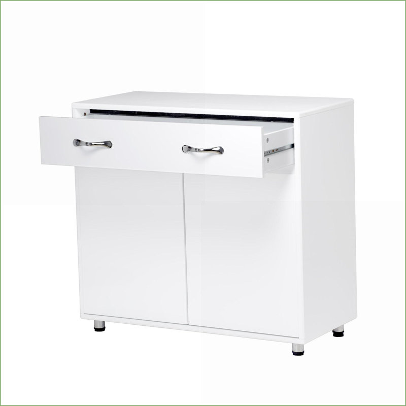 Table d'appoint, blanc moderne à deux portes avec tiroir et amp; Tablettes | Panneau de fibres à densité moyenne E1 | Glissières en métal lisse