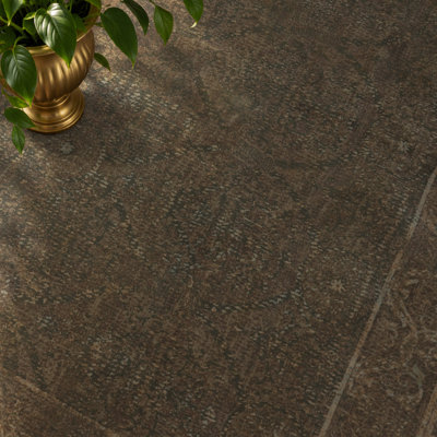 Tapis brun lavable rétro 9 x 12 pour le salon, tapis antidérapant patiné pour la salle à manger et la chambre à coucher, tapis résistant aux taches et aux poils courts, décor de maison de campagne moderne
