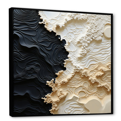 Abstrait crème et noir liquide, reproduction d'art sur toile côtière