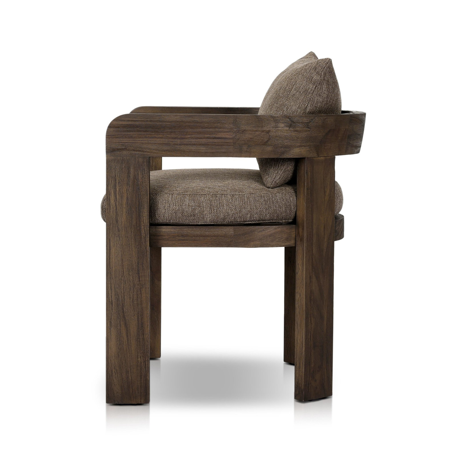 Fika Teak Patio Dining Armchair with Cushion, Stained Saddle Brown Frame/Ellor Brown Cushion
