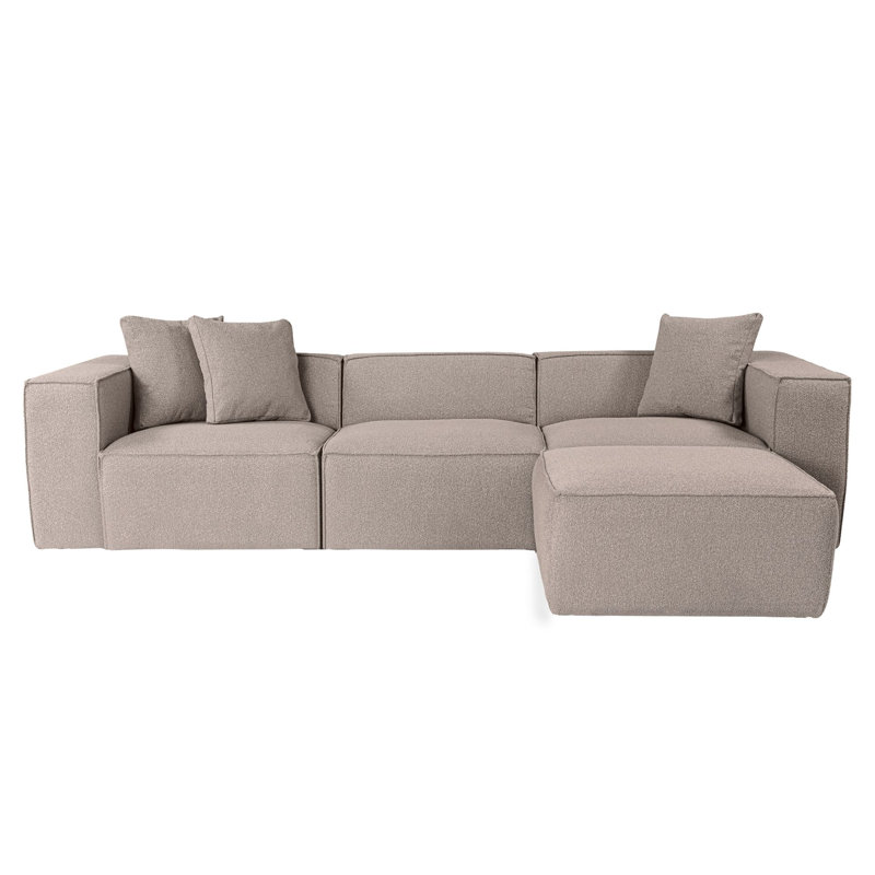 Stylish Corner Sofa with 100% Hornbeam Frame, Cream Linen Fabric, 119.3 x 76.0 x 25.6 inches | Soft 32 DNS Foam Seating, 2 Included Pillows, Durable Plastic Legs | Perfect for Living Room or Family Room Decor