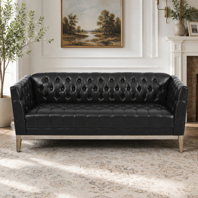 Canapé 79,1 po 3 places en similicuir, canapé Chesterfield moderne de style Mid-Century capitonné, revêtement 100% polyuréthane, pieds en bois de pin massif