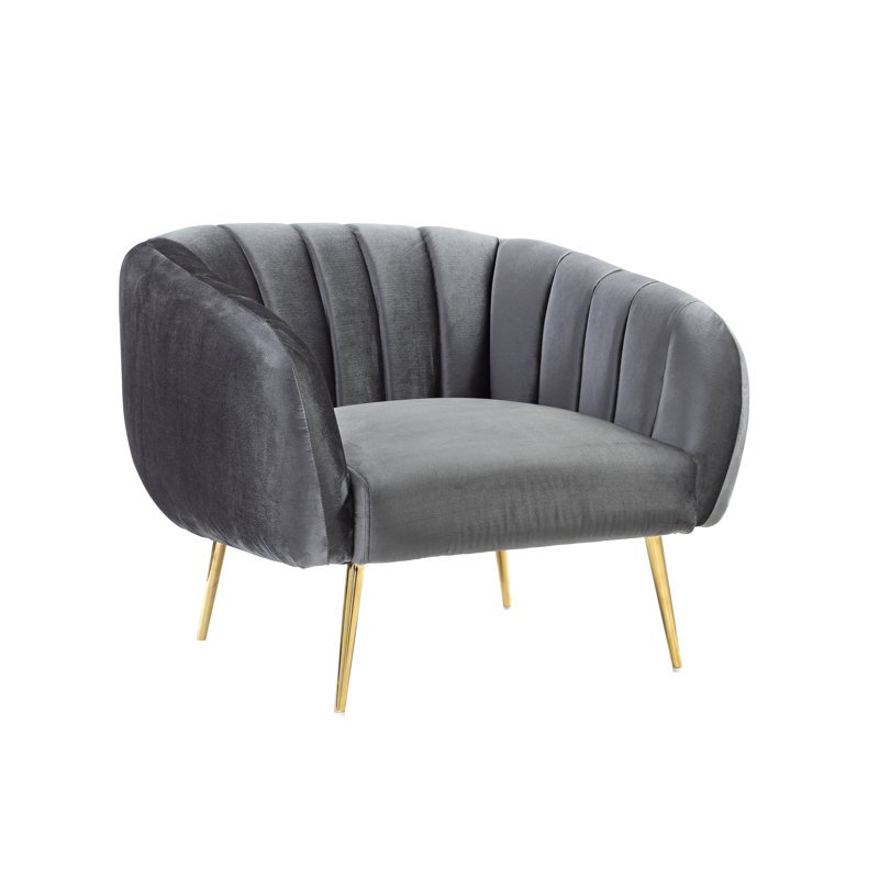 Hilda Velvet Accent Chair, Gold, Gray