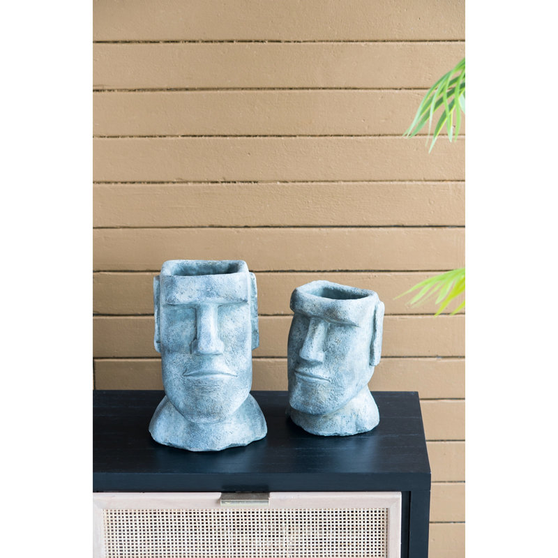 Boîte à fleurs sur le thème de l'île de Pâques, 9 pouces, ciment gris, rhododendrons de petite à moyenne taille, calendriers séduisants, attrait
