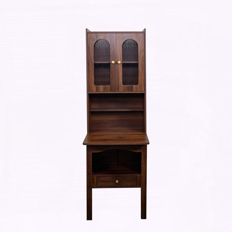 Fold-Out Convertible Writing Table & Desk Cabinet with Shelf & Drawer – Multi-Function Workstation, Walnut