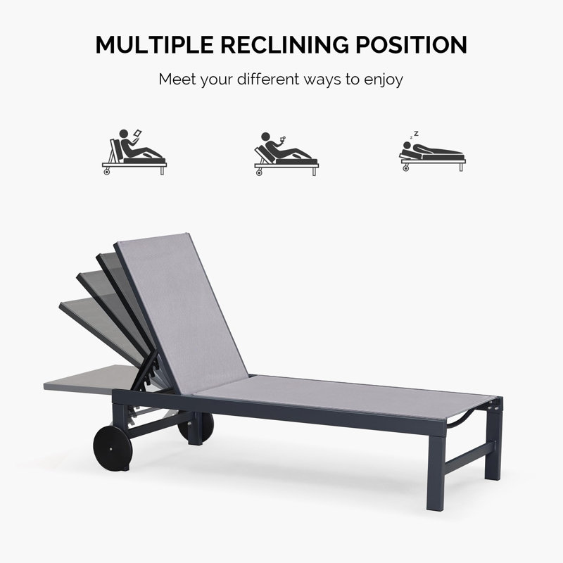 Purple Leaf 74.02'' Long Reclining Chaise Lounge Set With Table, Light Gray