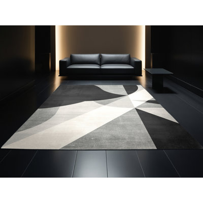 Tapis gris moelleux moelleux à motif abstrait moderne et contemporain Eatman