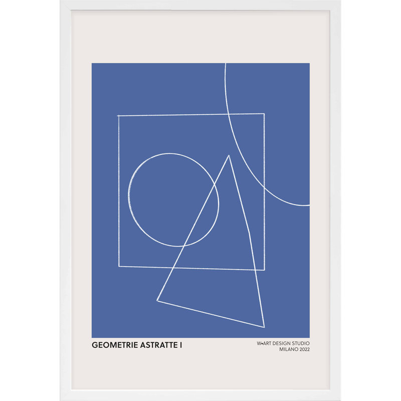 Geometric Abstraction In Blue by Romina Gadler, 50" H x 35" W x 1.25"D, White